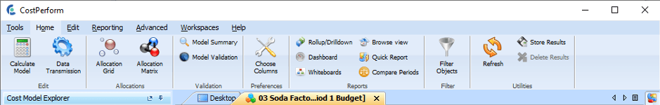 CostPerform Tool Bar, Version Release, Cost and Profitability System Software